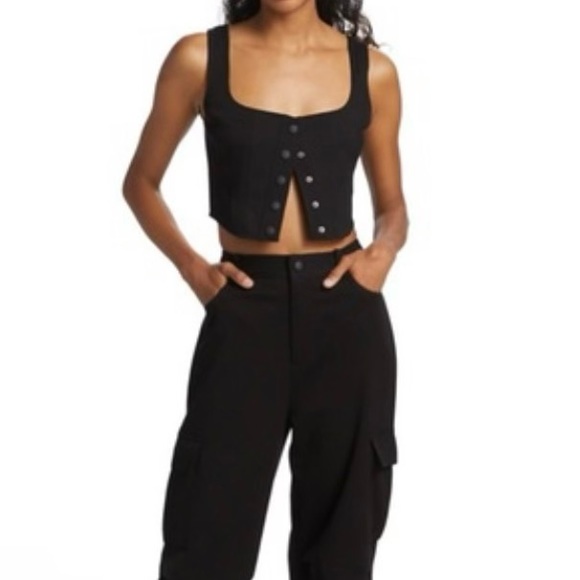 WAYF Cora Tailored Sleeveless Snap-Front Crop Top sz M - Midnight Navy - Picture 3 of 16